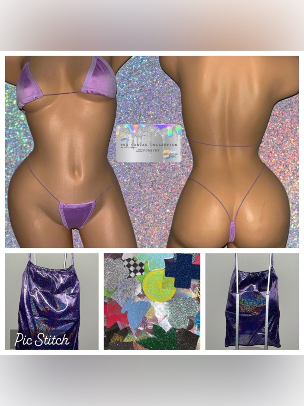 EXOTIC DANCEWEAR:Light Purple 2 piece Bikini Set +money bag + 1 Pair of Pasties
